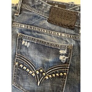Affliction Black Premium Ace Slim Straight Distressed Studded Jeans Mens 34 x 33